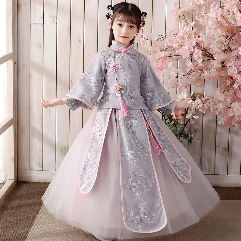Hanfu החורף השנה החדשה שמלה של בנות יום ההולדת שמלות חושב ילדה פרח חתונה צ ' יפאו רשמית הילדים Cheongsam החלוק סיני - 2