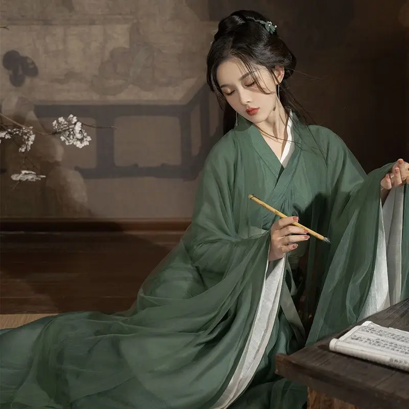Hanfu השמלה נשים סינית עתיקה מסורתית Hanfu להגדיר נקבה Cosplay תלבושות קיץ Hanfu ג ' קט ירוק עם שמלה לבנה סטים - 2