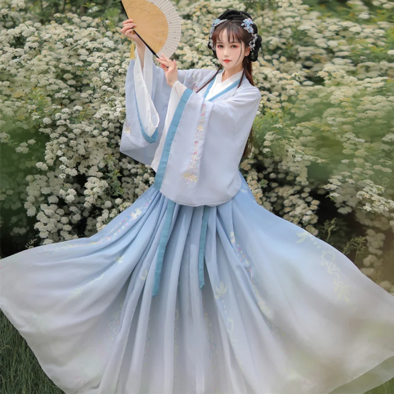 Hanfu נשים סינית מסורתית רקמה הבמה שמלת ריקוד נשי פיית תחפושות קוספליי Hanfu כחול שיפוע&ירוק עבור נשים - 2