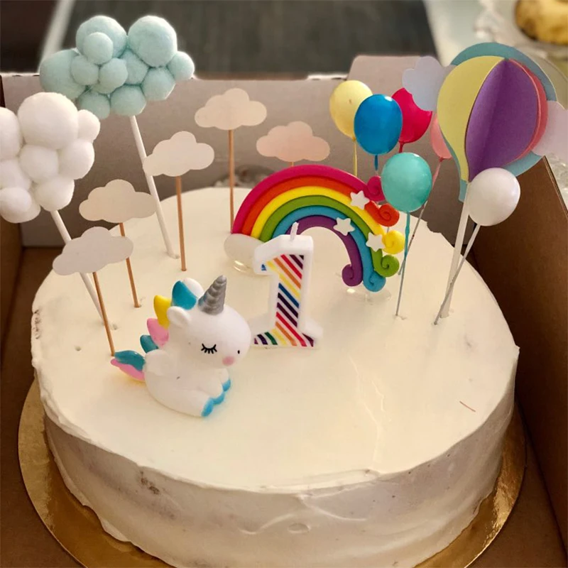 HUHULE קרן לקשט עוגה בענן בלון עליונית עוגת קרן הקאפקייקס טופר מסיבת יום הולדת עיצוב מקלחת תינוק - 2