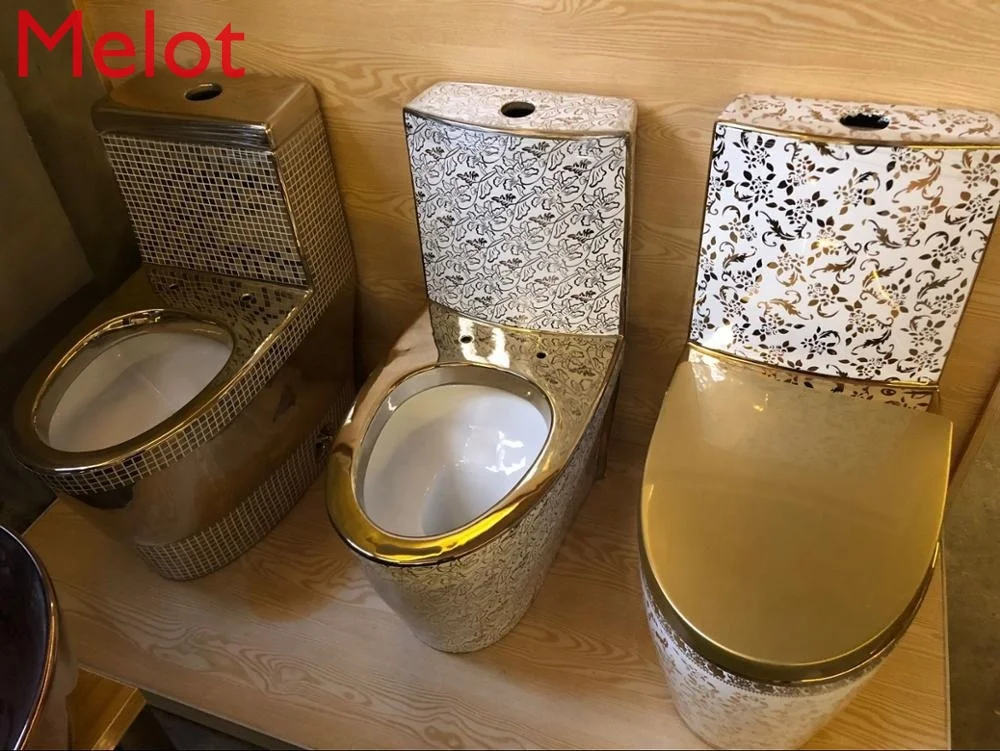 Inodoro דה cerámica chapado en אורו, asiento דה inodoro דה צבע דוראדו, מקלחת, שירותים - 2