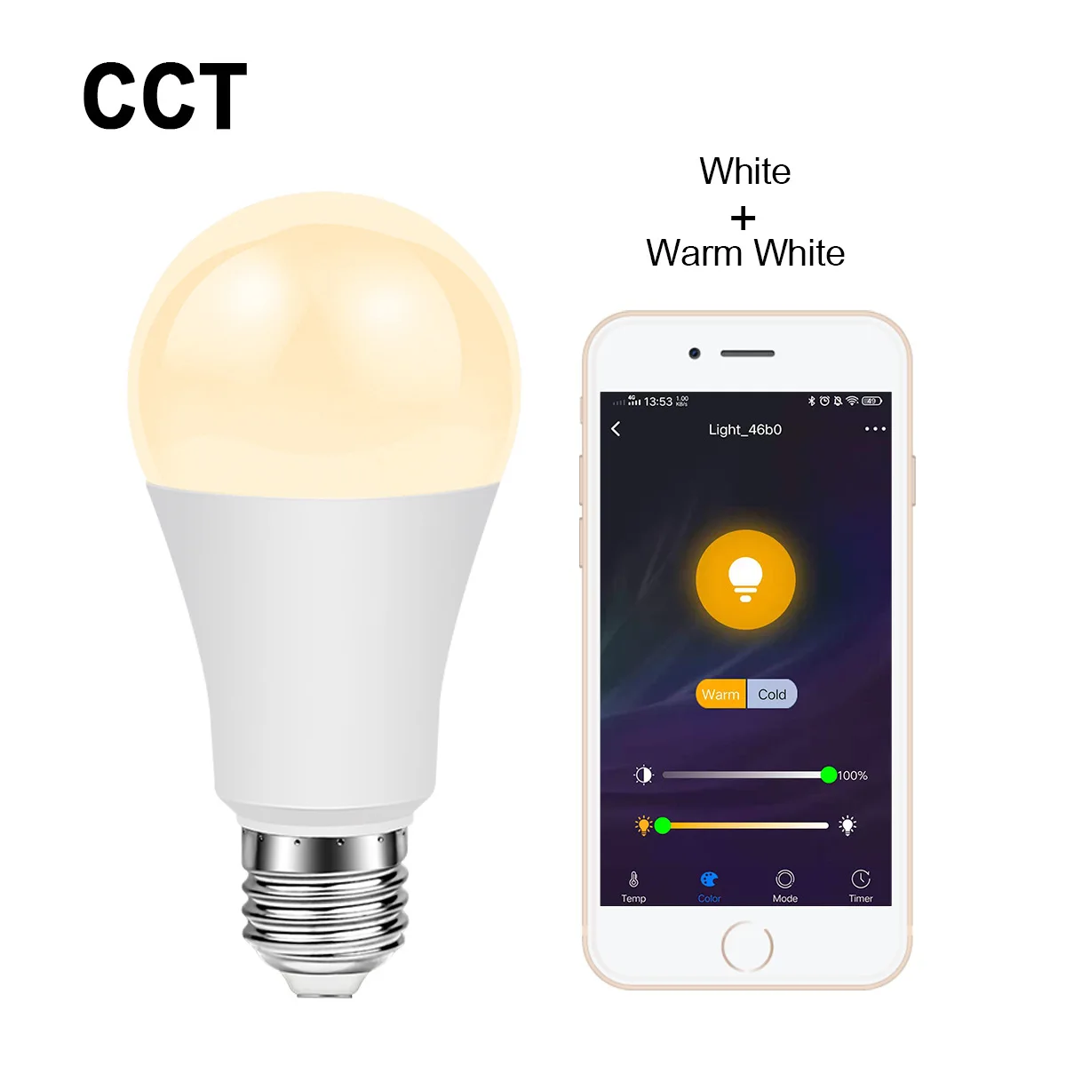 Intelligent WiFi E27 ניתן לעמעום הנורה RGBCW אור LED קצב הסביבה מנורה חכמה חיי בקרת יישום תמיכה אלקסה הבית של Google אליס - 2