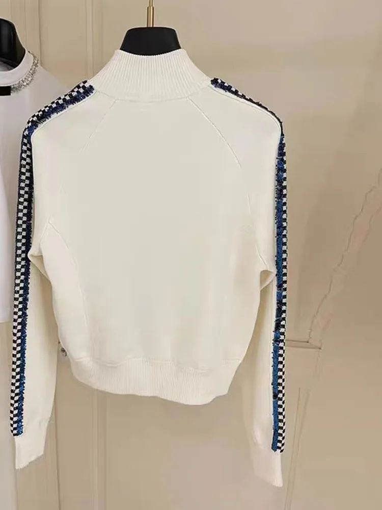 TOP איכות החדש אופנה 2023 אביב מעצב המעיל של נשים לעמוד צווארון רקום פייטים ' קט בייסבול. - 2