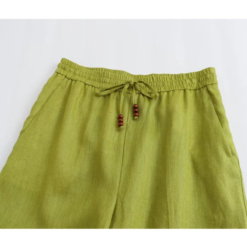 TRAF 2023 פיג ' מות מכנסיים רחבים אישה ירוקה גבוהה המותניים מכנסיים לנשים קפלים ישר מכנסיים נשים קיץ מזדמן נשים מכנסיים - 2