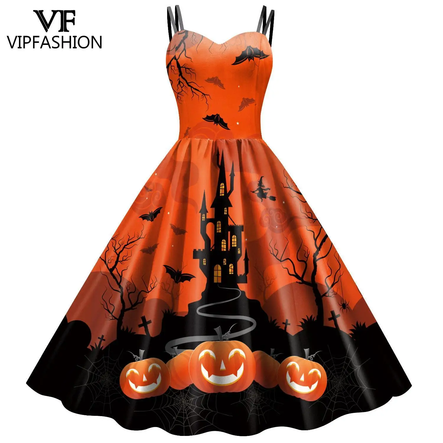VIPFASHION מסיבת ליל כל הקדושים להתלבש אישה בציר להתלבש ללבוש נערות גותיות בשמלות קרנבל תחפושת הדלעת וחולצת תלבושת - 2