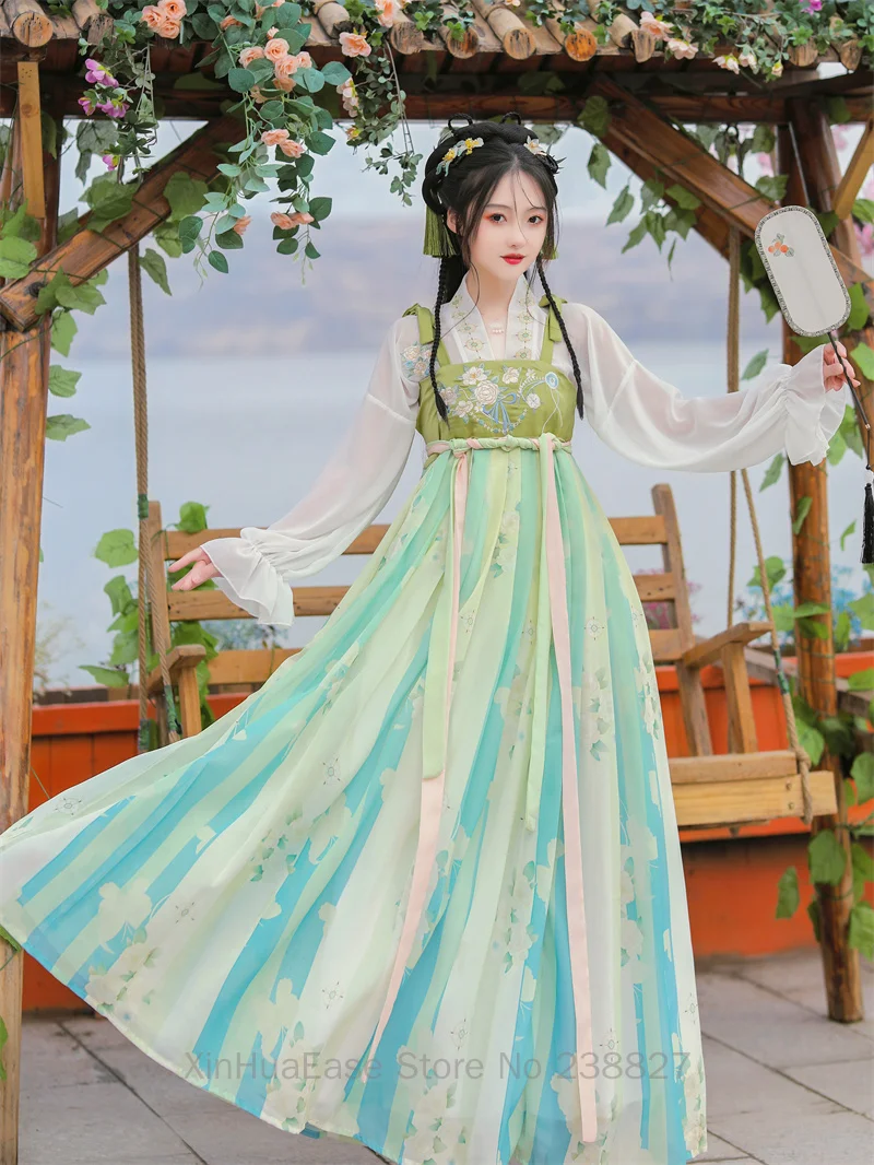XinHuaEase סיני בגדי לוליטה שמלות כחול מודרני Hanfu בנות נשים השתפרה יומי העתיקה פיות האן אלמנטים שושלת טאנג - 2