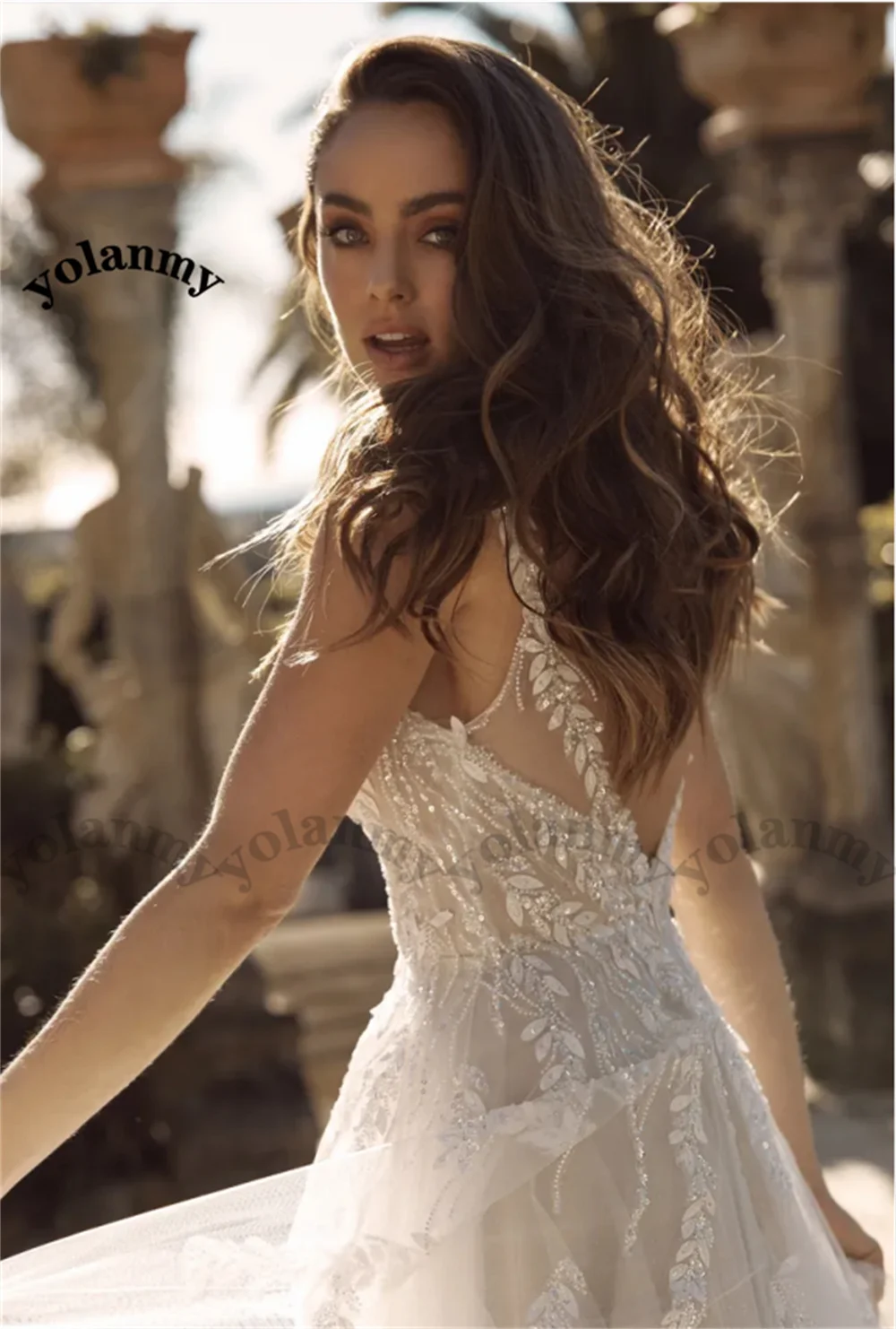 YOLANMY אלגנטי, נוצץ שמלות כלה טול רצועות ספגטי מתוק אפליקציות Vestido De Casamento בהתאמה אישית לנשים - 2