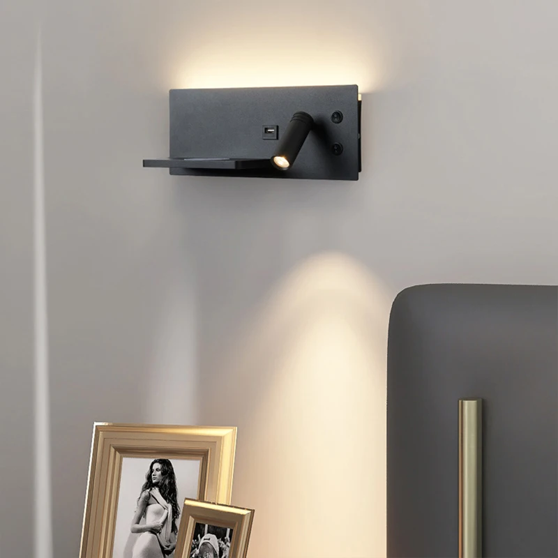 ZEROUNO משולבת LED קריאת קיר פנימי-אור האלחוטי USB טעינת טלפון מתג לצד המיטה פמוט קיר מלון המיטה מנורה - 2