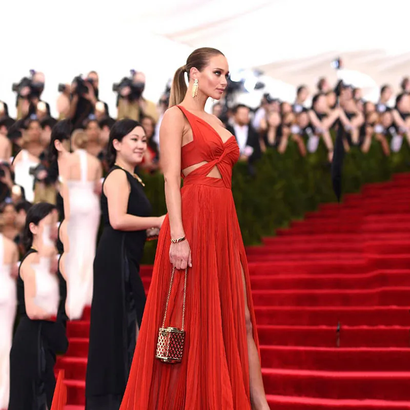 אדומה כתף אחת ללא משענת שסף שמלת ערב 2022 סקסי שיפון צוואר V אלגנטי חגיגי בתוספת גודל שמלת מסיבת Bestidos דה גאלה - 2