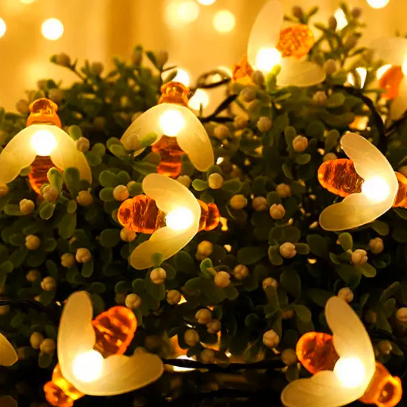 אורות השמש חיצוני עמיד למים מנורה סולרית חתונה בבית גינת פטיו מסיבת חג המולד תפאורה 20 LED חמוד דבורה השמש מחרוזת אור - 2
