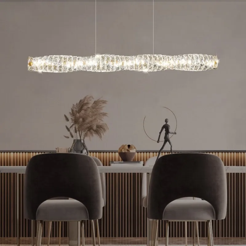 איכות גבוהה LED קריסטל נברשת אור יוקרה פוסט-מודרני פשוטה בחדר האוכל בר המשרד רצועת יצירתי נירוסטה מנורות - 2