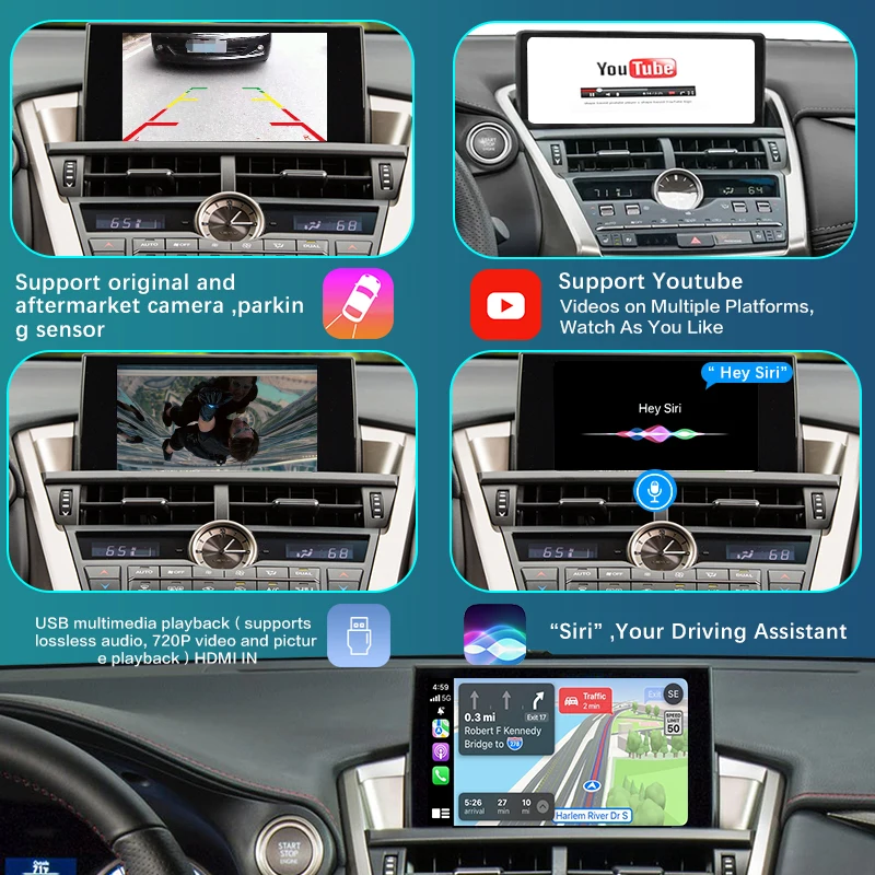 אלחוטית CarPlay עבור לקסוס NX 2014-2020, עם Android Auto-Youtube HDMI ראי קישור AirPlay מכונית משחק ניווט פונקציות - 2