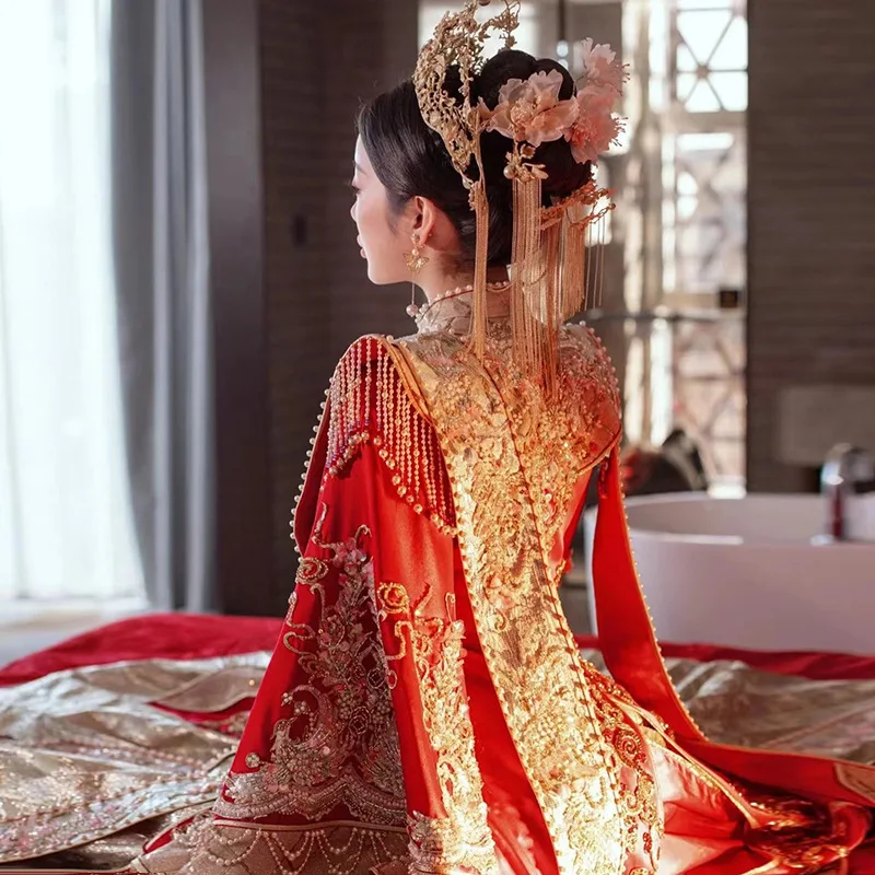 בסגנון סיני כלה וינטג ' פייטים חרוזים רקמה ציציות Cheongsam מסיבת חתונה שמלות מזרחי טוסט בגדים - 2