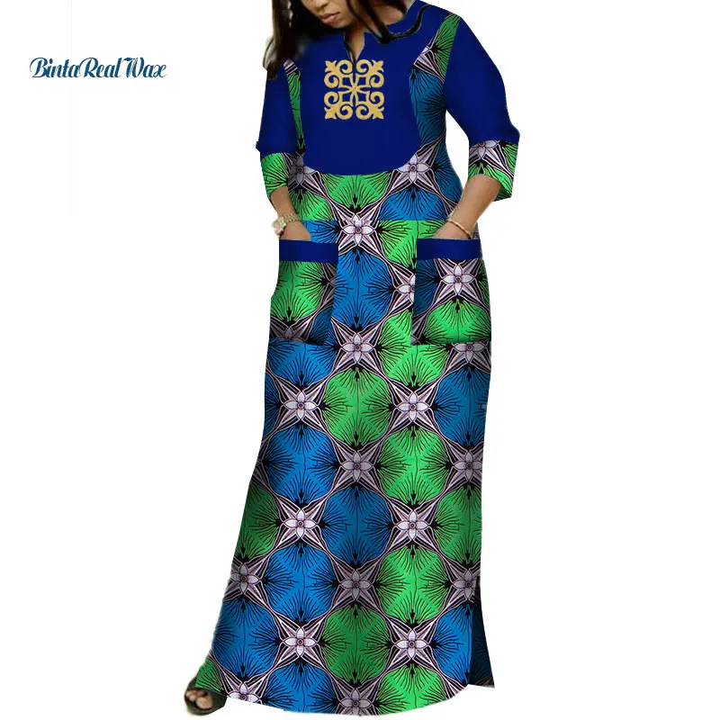 דאשיקי אפריקה שמלות לנשים Bazin ריש אפליקציה להדפיס שמלות ארוכות עם 2 כיסים אפריקאי מסורתי בגדים WY3620 - 2