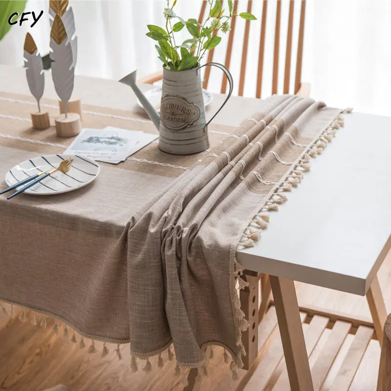 האמריקאי כותנה פשתן עמיד למים מפת שולחן על השולחן לקשט Antifouling מפת שולחן מלבני עם ציצית כיסוי שולחן - 2