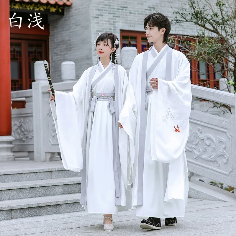 הלבן המקורי Hanfu אישה גברים סינית עתיקה מסורתית שמלה בסגנון רקמה ווי-ג ' ין שושלת מעיל גדול כמה ללבוש תחפושת. - 2