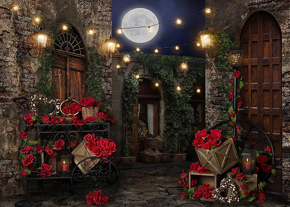 ולנטיין צילום רקע ירח זהב נצנצים נקודה קיר פרחים טריים עץ הדלת ויניל בד רקע תא צילום אביזרים - 2