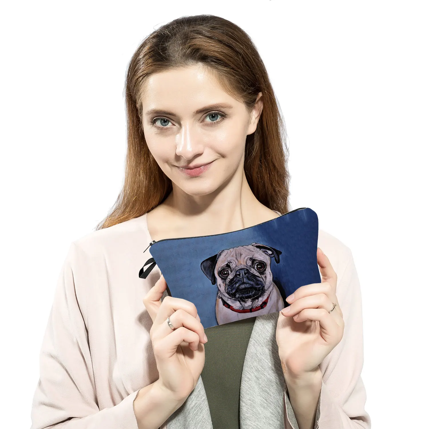 חמוד כלב פאג הדפסה נשים הקוסמטיקה של התיק הנשי איפור שקיות נייד רחצה כיס גדול ילד קלמר מרווח שקית אחסון - 2