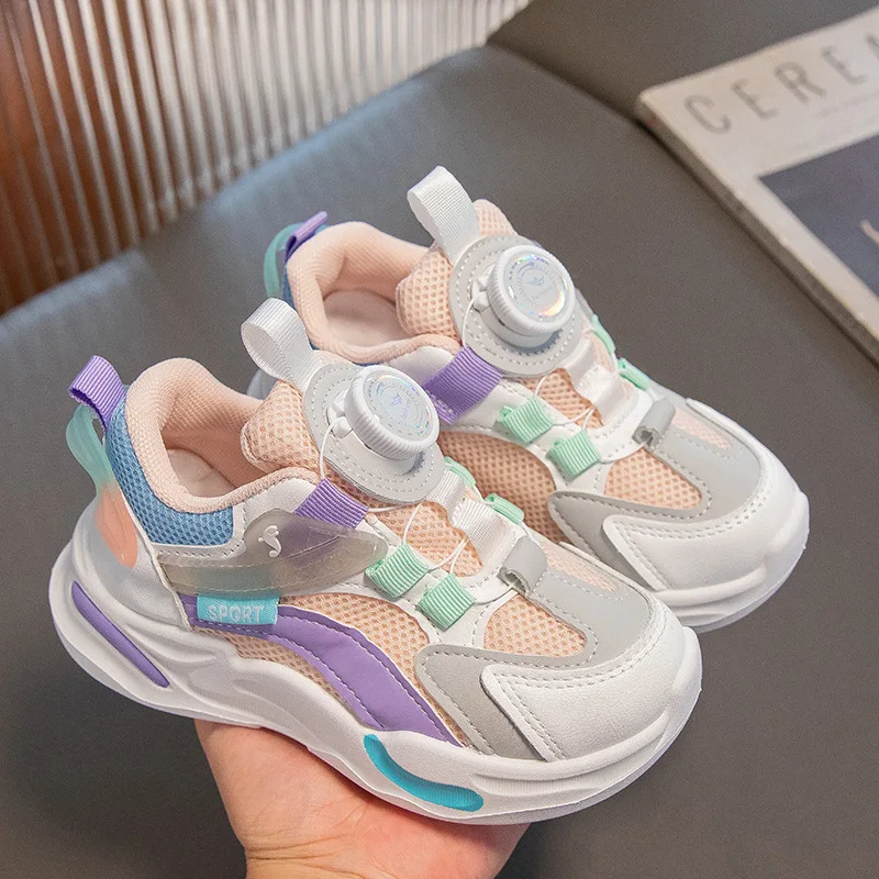 ילדים סתיו נעלי תינוק חדש בנים בנות נעלי ספורט מזדמנים מסתובב אבזם רשת טלאים לנשימה פועל החלקה מאמנים - 2