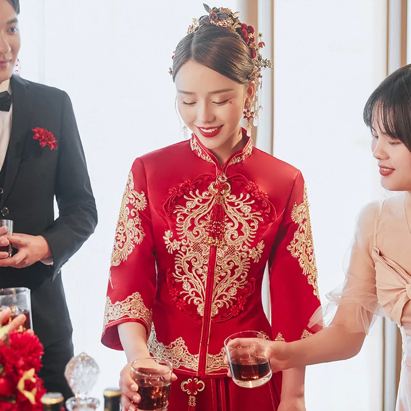 מזרחי חרוזים רקמה ציצית סינית מסורתית החתונה Cheongsam הכלה החתן צ ' יפאו השמלה китайская одежда - 2