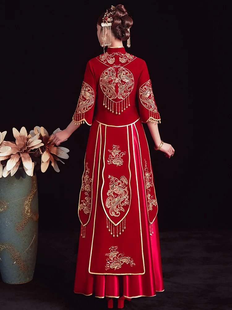 מעולה פאייטים רקמה סינית מסורתית Cheongsam כמה חליפת חתונה אלגנטית לכלה להתחתן עם שמלה китайская одежда - 2