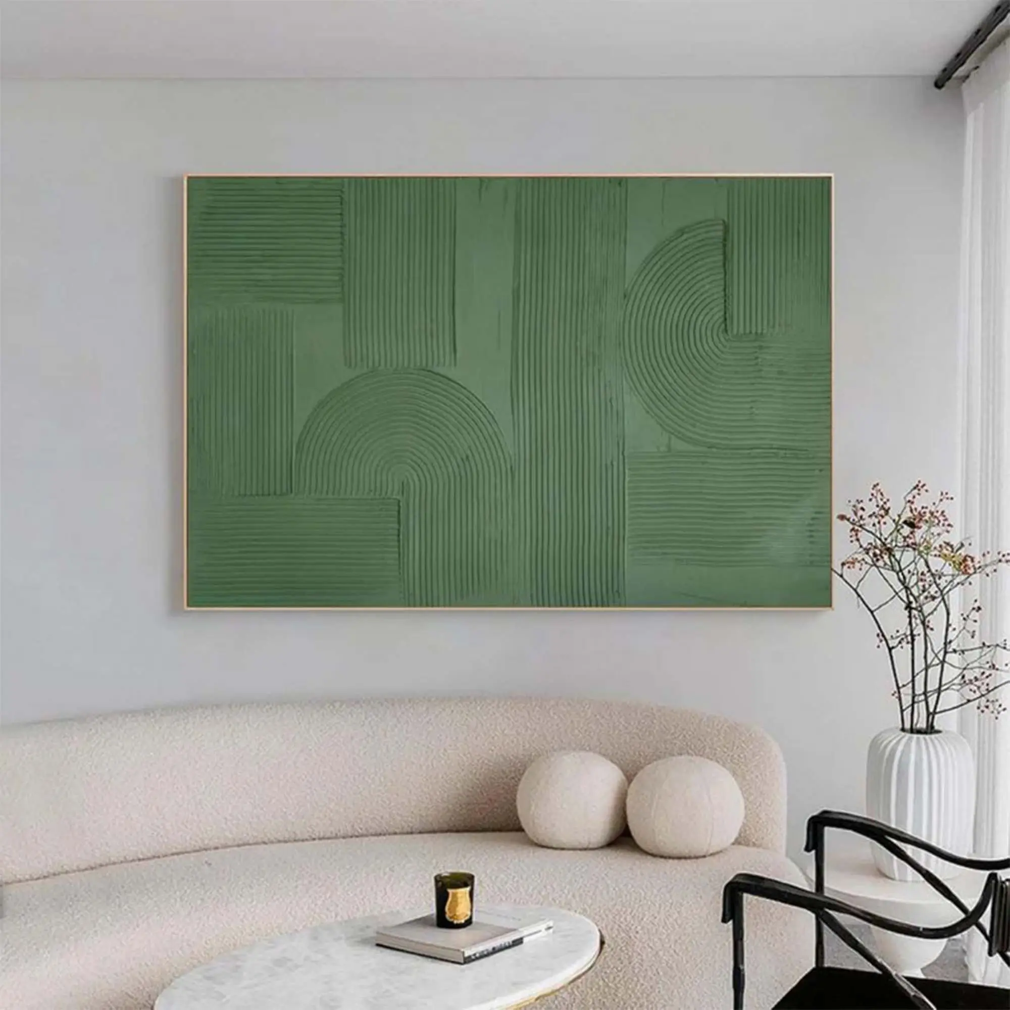 מצוירים ביד מינימליסטי אמנות קיר ירוק 3D מרקם קו ציור אקריליק על בד קישוטי בית מותאם אישית עיצוב חדר פוסטרים - 2