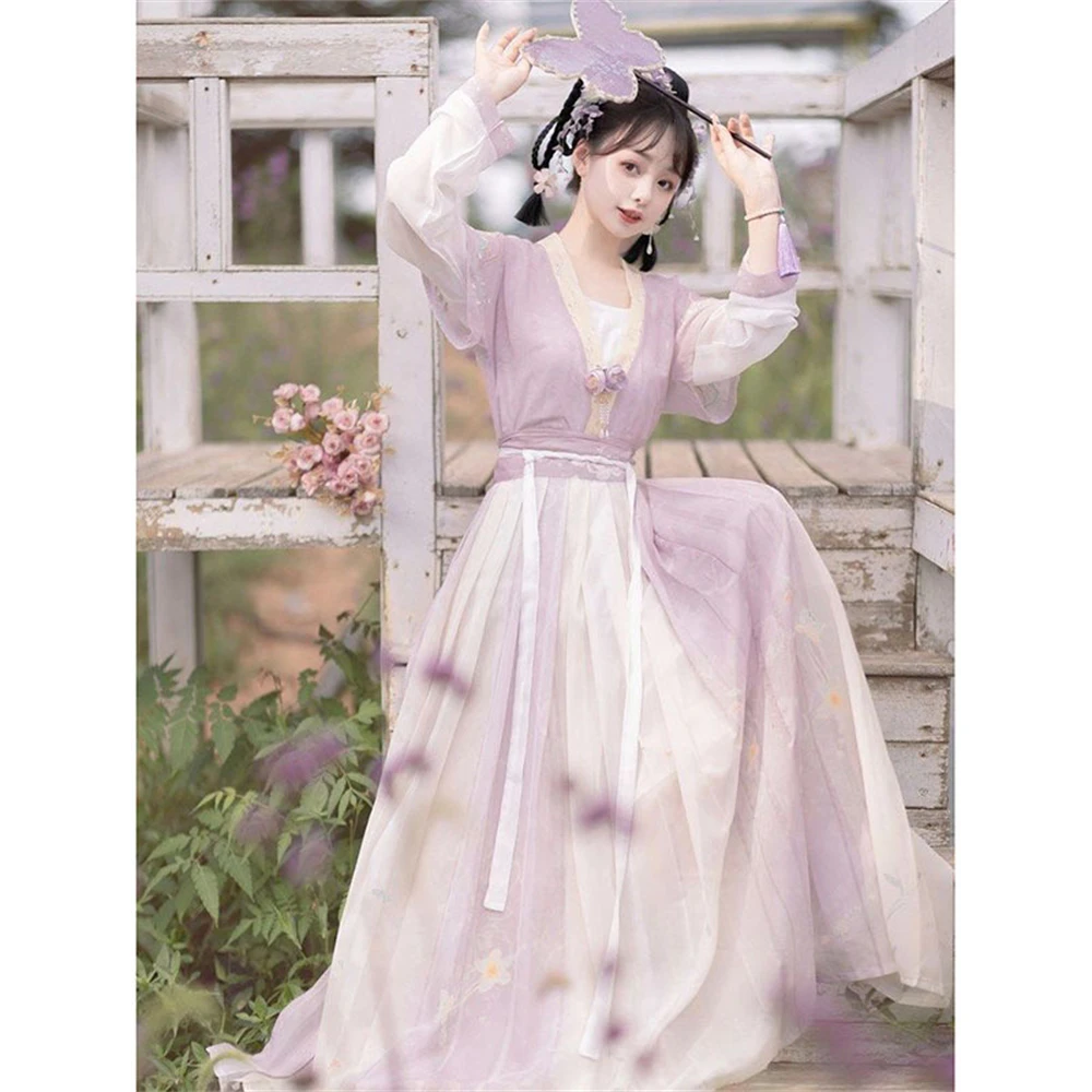 נסיכה השמלה הסגולה הבמה ללבוש עתיקה סינית מסורתית אישה אלגנטית Hanfu טאנג חליפת ריקוד פיית תחפושות - 2