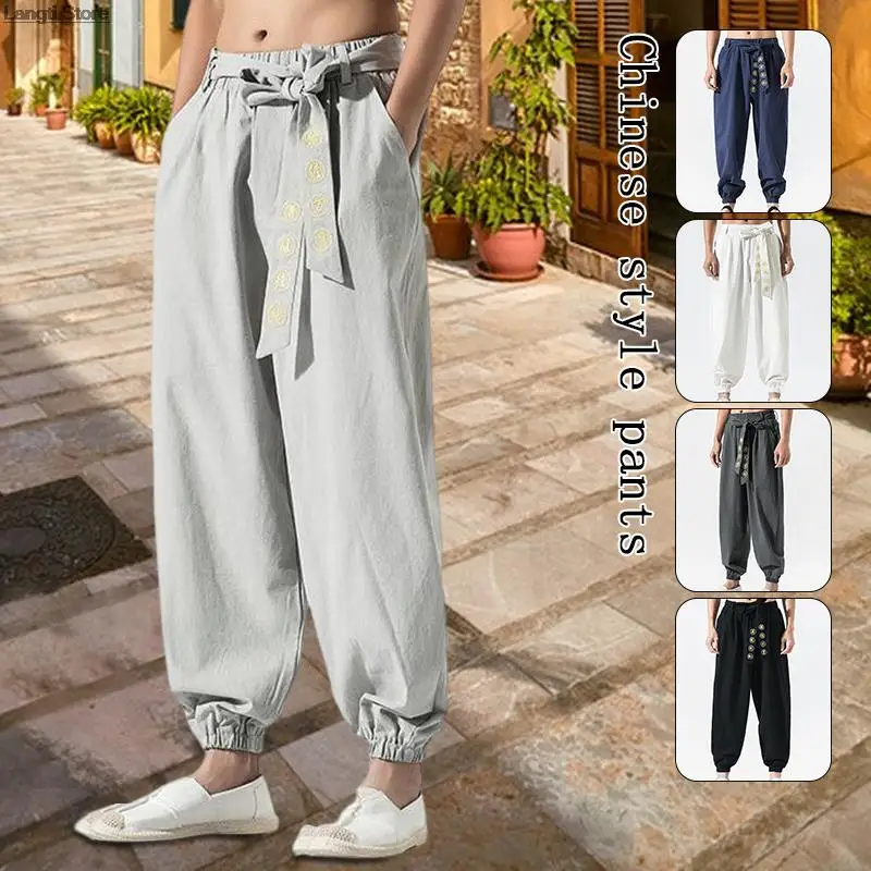 סינית בסגנון קימונו הרמון מכנסיים כותנה, פשתן, רקמה, מכנסיים Harajuku יפן גברים אסייתיים מסורתיים קימונו מכנסיים תחפושת - 2