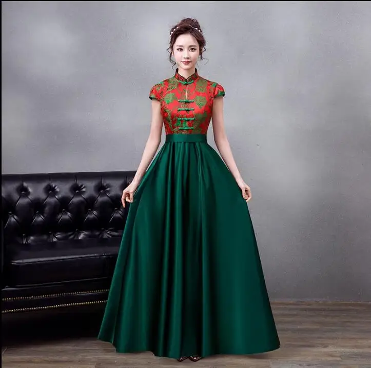 סינית מסורתית השושבינות ירוק Cheongsam אישה בסגנון מזרחי שמלות קיץ אחות Chipao - 2