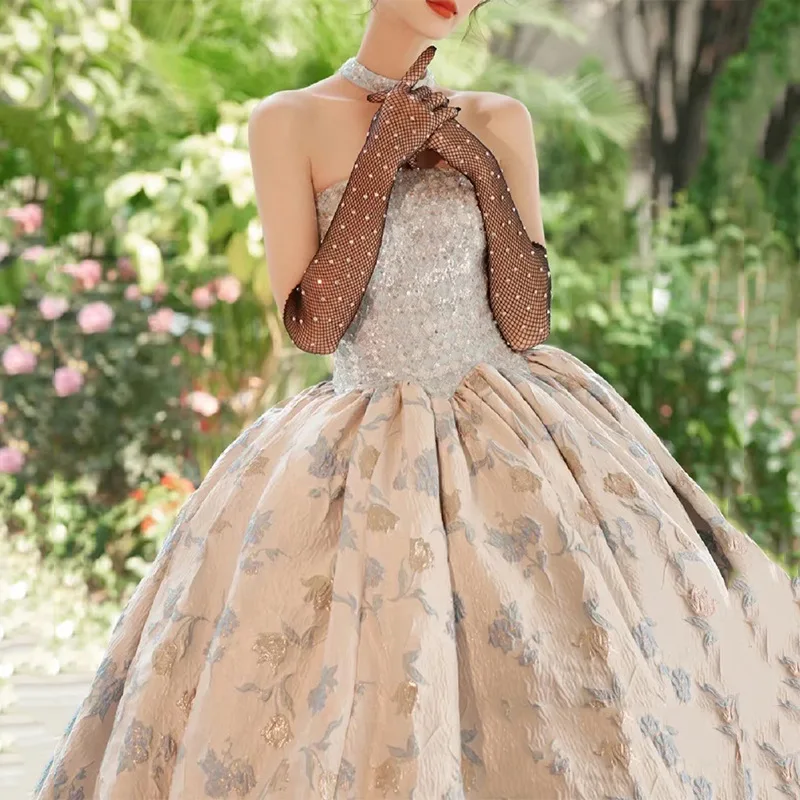 סקסית שמפניה סטרפלס שמלת החתונה שמלת מסיבת יום הולדת לנשים נשף שמלות טוסט - 2