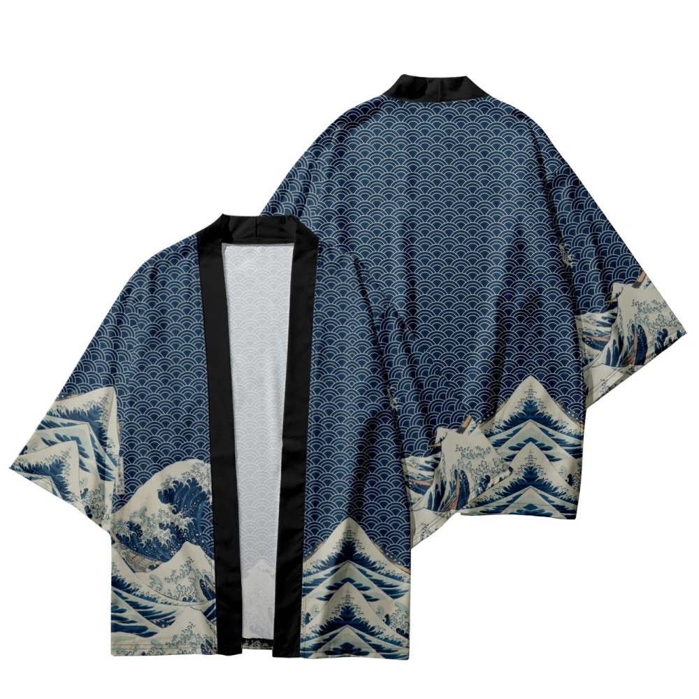 עננים גלי האוקיינוס להדפיס חולצה בגדים מסורתיים Haori Cosplay קימונו נשים גברים יפני, אסיאתי אופנת רחוב קרדיגן יאקאטה - 2
