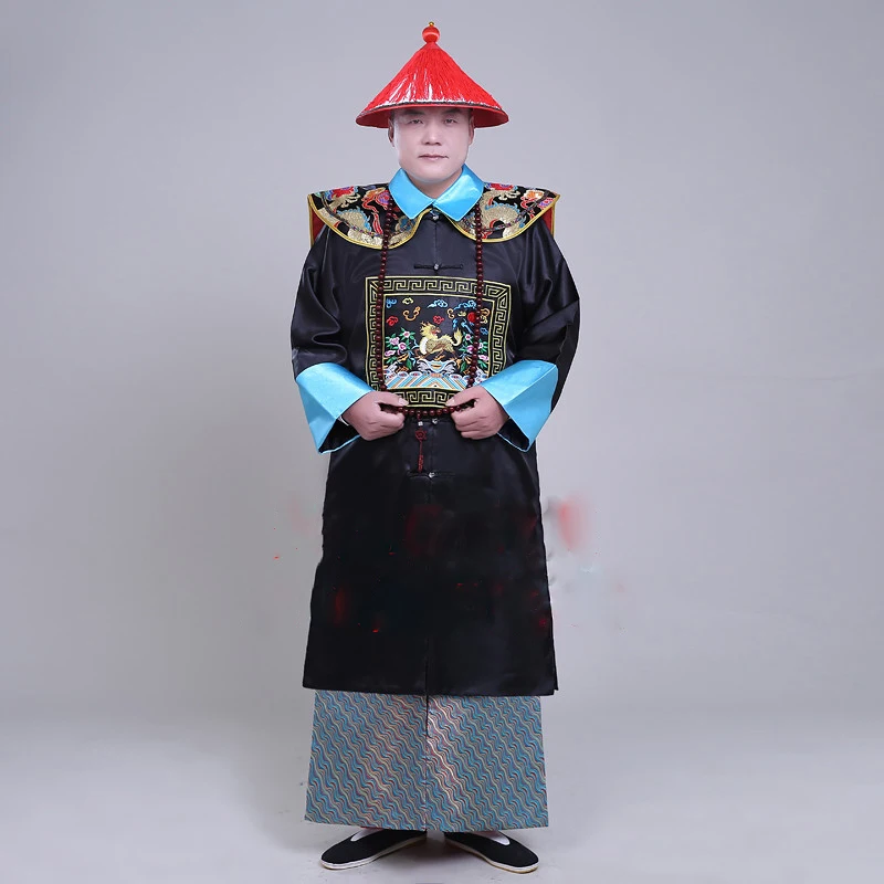 עתיק שחור צבאי רשמי האזרחי הרשמי המדים שושלת צ ' ינג העתיקה בגדים של גברים Cheongsam שלח את הכובע בודהה חרוזים צעיף - 2