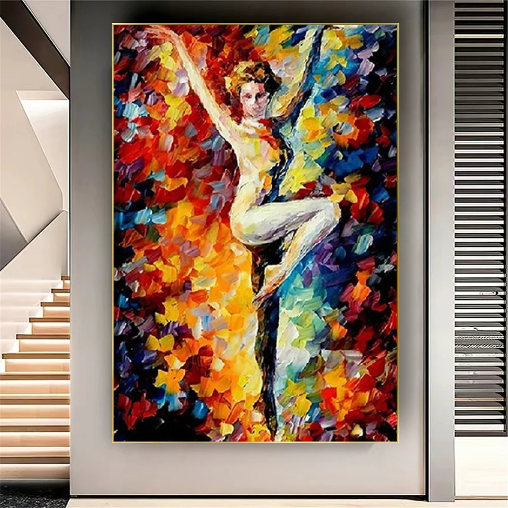 רוקדים בלט בנות נשים מודרניות של תמונות 100% מצוירים ביד גברתי ציורי שמן על בד אמנות קיר לעבוד על עיצוב חדר בבית - 2