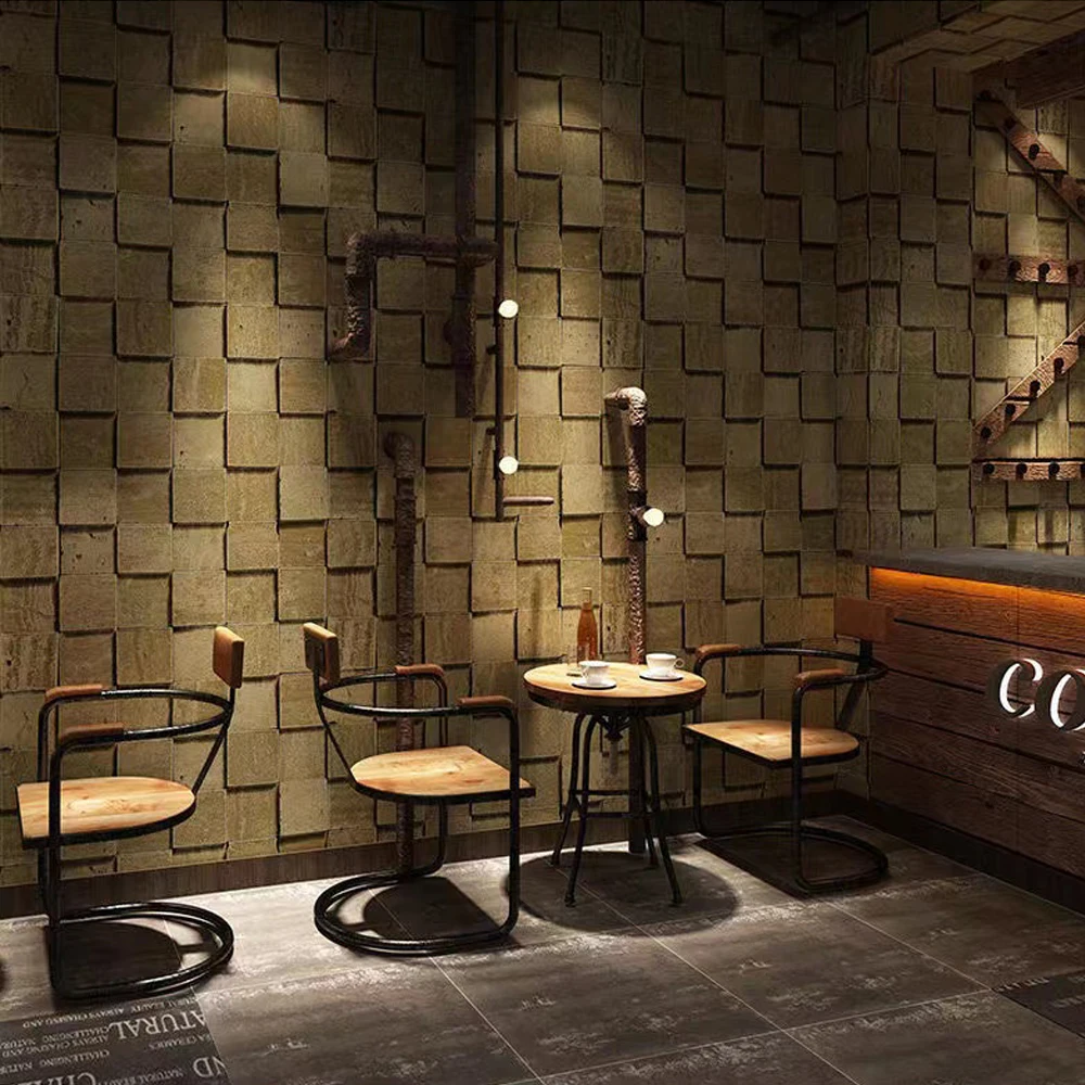רטרו נוסטלגי חיקוי אריחים לבנים טפט 3D רשת מלט מרקם טפט קיר-גג תעשייתית חנות בגדים קפה בבית - 2