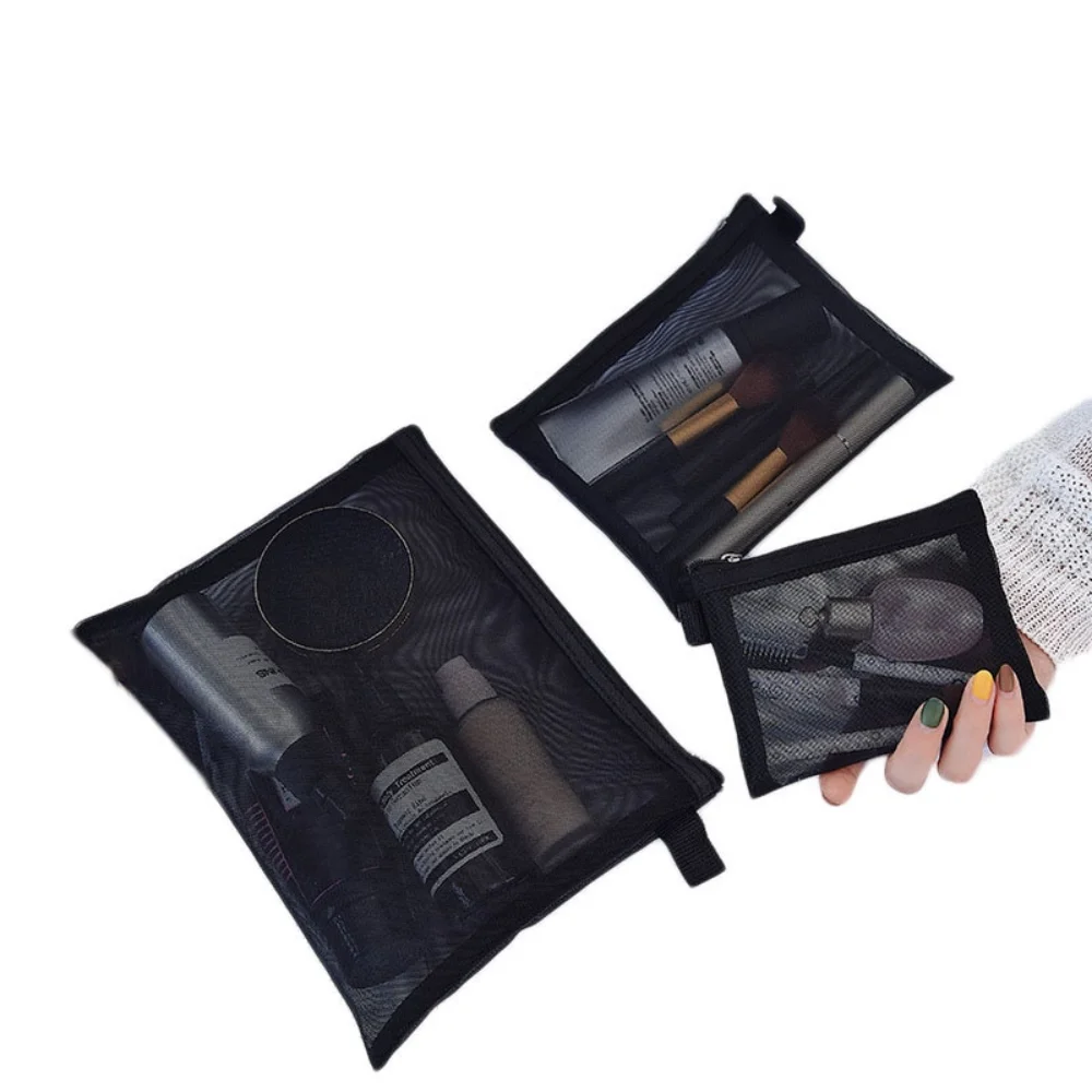 שחור רשת איפור, תיקי נשים בנות קוסמטיים תיק מארגן נסיעות נייד לשטוף שפתון רחצה היגיינית שקיות אחסון - 2