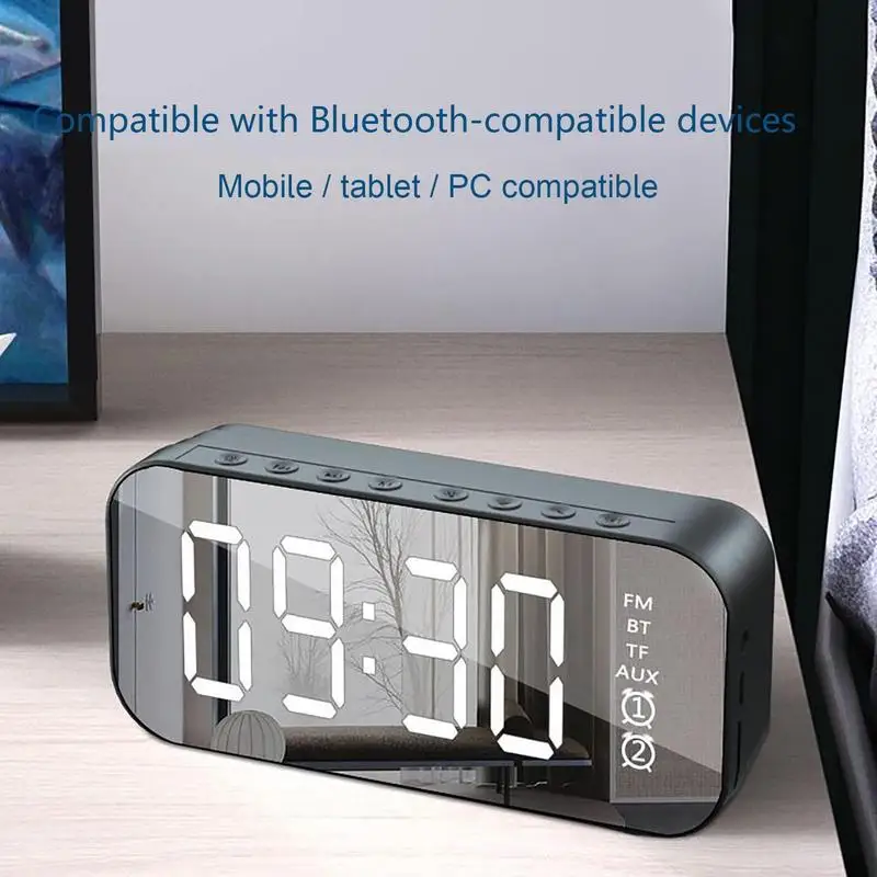 שעון מעורר כחול השן הלבן LCD השן הכחולה רמקול עלאם שעון אלחוטי 2 ב 1 השן הכחולה רמקול דיגיטלי תצוגת LED המראה - 2