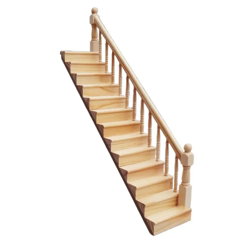 1:12 בית בובות מיניאטורי מעקה מדרגות עץ סצנה פשוטה מדרגות דגמי מיני מדרגות רהיטים עיצוב חדר - 3