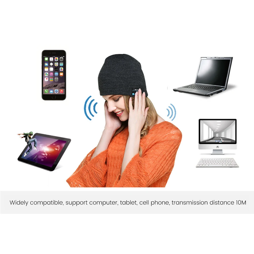 2 ב 1 אוזניות אלחוטיות למוזיקה כובע Bluetooth אוזניות 5.0 חורף חמים סורגת כובע כובע ספורט אוזניות עם מיקרופון HD לקרוא - 3