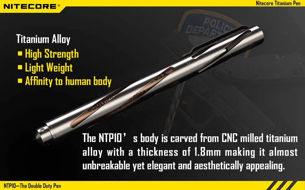 2015 החדשה Nitecore טיטניום עט NTP10 עם מט סגסוגת אלומיניום עט מקרה חלולה מגולפת הגוף 131.5 מ 