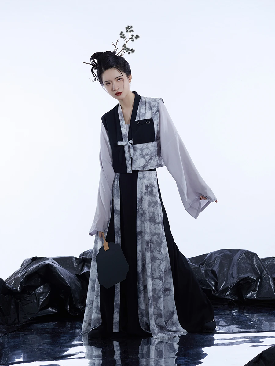2022 סיני חריף-עשוי חולצה חצי אורך החצאית hanfu נקבה נשים שיפור סגנון 2 חתיכות להגדיר - 3