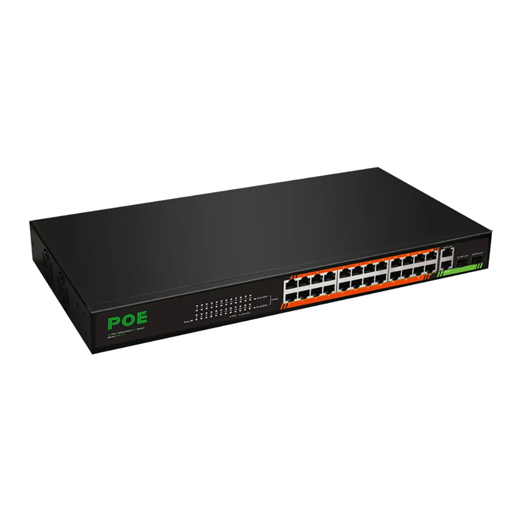 24-יציאות RJ45 + 2-יציאות SFP 1000Mbps קומבו לא מנוהל מתג ה-Ethernet PoE נמל 10.4 Gbps מתג תמיכה Auto MDI/MDIX 10/100Mbps - 3