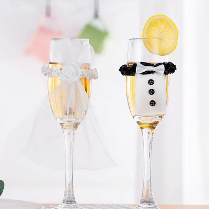 2PCS/ זוג חתונה קישוט נישואי החתן והכלה כוסות יין כוסות שמפניה כוס מסיבת השנה החדשה קישוטים מתנות - 3