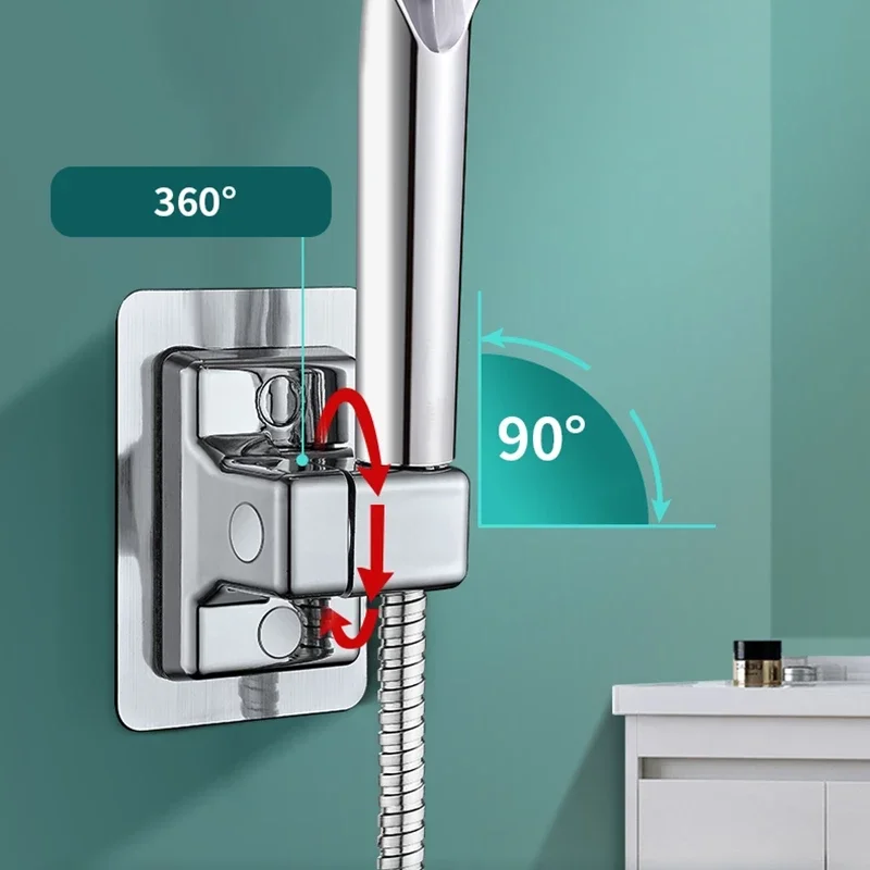 ABS ראש מקלחת בעל קיר רכוב מקלחת מחזיק דביק מתכוונן Rotatable כף יד הסוגר אביזרי אמבטיה - 3