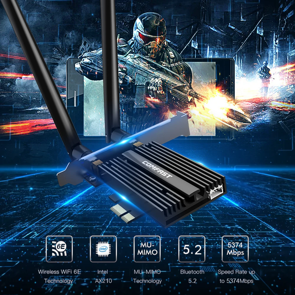 Comfast 5374Mbps WiFi 6E PCIE אלחוטית WiFi מתאם Bluetooth 5.2 מידע AX210 Tri Band 2.4 G/5Ghz PCI Express 802.11 AX Wi-Fi כרטיס - 3