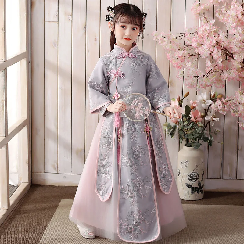 Hanfu החורף השנה החדשה שמלה של בנות יום ההולדת שמלות חושב ילדה פרח חתונה צ ' יפאו רשמית הילדים Cheongsam החלוק סיני - 3