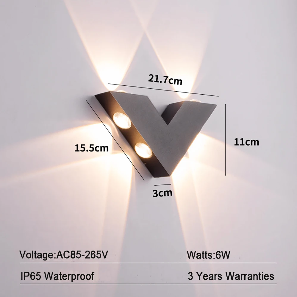 LED מנורת קיר AC85-265V 6W מודרני בסגנון מינימליסטי IP65 עמיד למים פנימי/חיצוני מנורה עם 3 שנים אחריות - 3