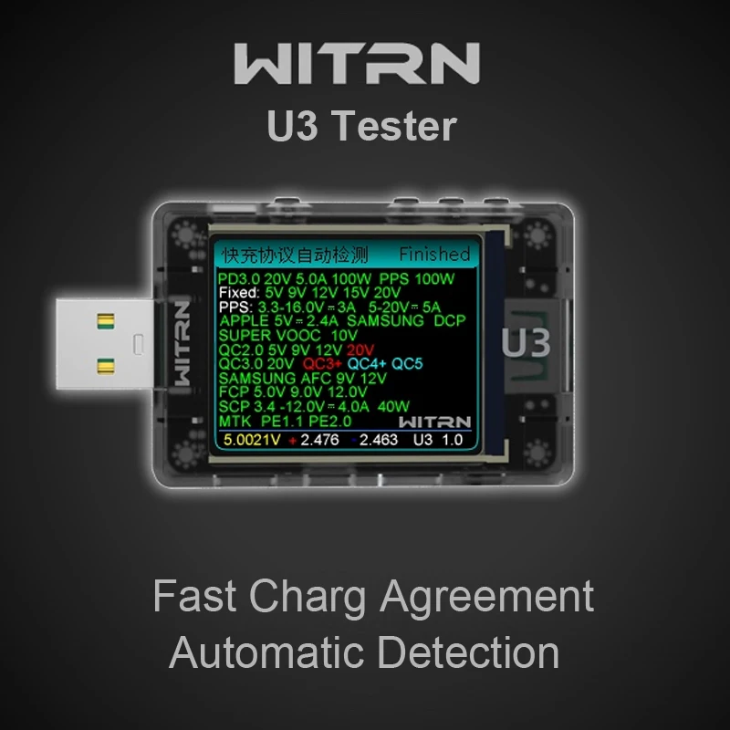 Witrn U3 8A אדווה ספקטרום USB בודק מתח הנוכחי מטר QC5 PD3.1 PPS טעינה מהירה פרוטוקול ההדק היכולת לפקח - 3