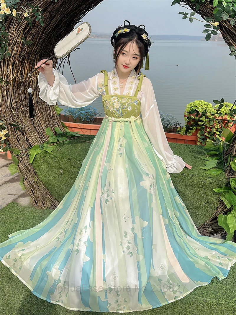 XinHuaEase סיני בגדי לוליטה שמלות כחול מודרני Hanfu בנות נשים השתפרה יומי העתיקה פיות האן אלמנטים שושלת טאנג - 3