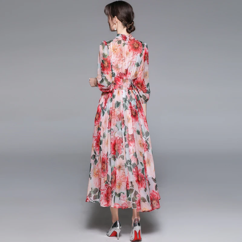 ZUOMAN נשים אביב פרחוני אלגנטי שיפון שמלה לפסטה באיכות גבוהה מסיבת חתונה חלוק נשי בציר קשת מעצב Vestidos - 3