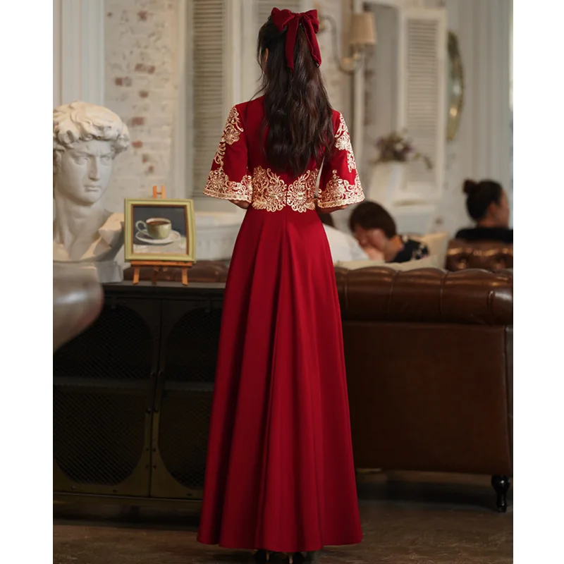 אדום מסורתי שמלת הכלה הסינית החתונה Cheongsam וינטאג אלגנטית טוסט בגדים מודרניים ערב המפלגה שמלת צ ' יפאו Vestido - 3